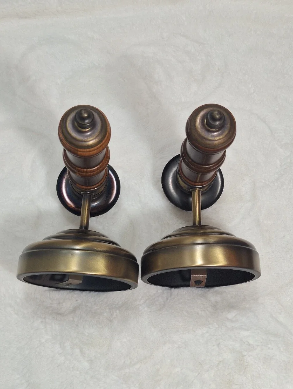 Vtg Set Of 2 Homco Wood & Antique Brass Tone Wall Sconces Candlestick Holders